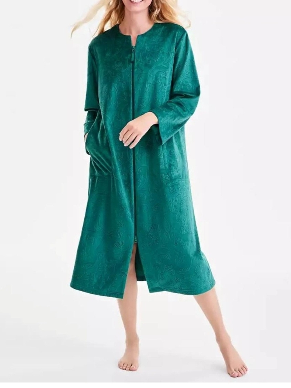 Charter Club Women's Embossed Velour Zip-Front Robe  Exclusive Size M